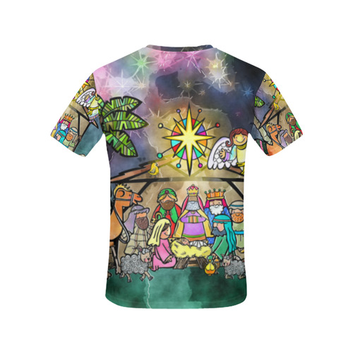 Watercolor Christmas Nativity Painting All Over Print T-Shirt for Women (USA Size) (Model T40)
