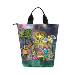 Watercolor Christmas Nativity Painting Nylon Lunch Tote Bag (Model 1670)