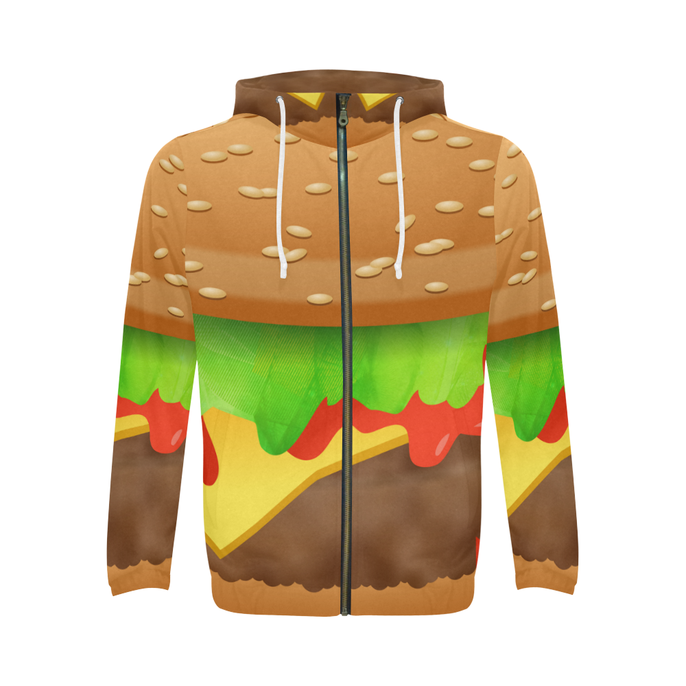 Close Encounters of the Cheeseburger All Over Print Full Zip Hoodie for Men (Model H14)