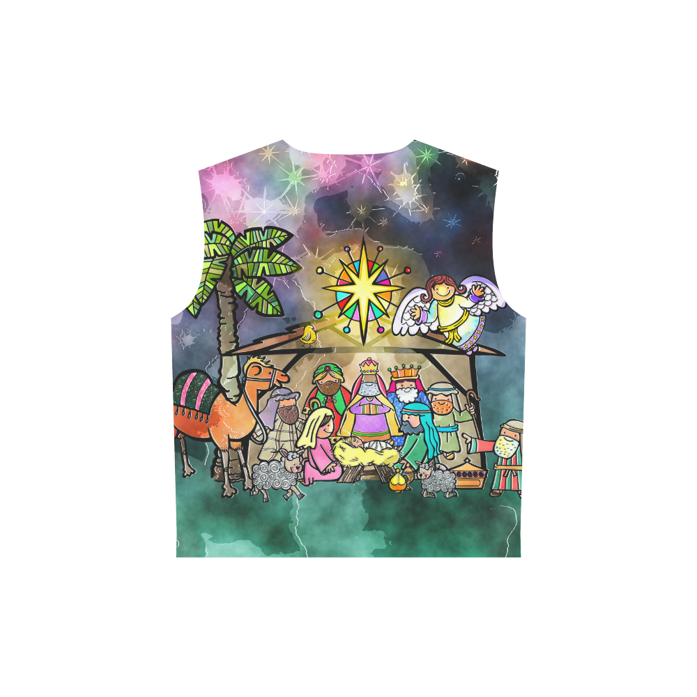 Watercolor Christmas Nativity Painting All Over Print Sleeveless Hoodie for Women (Model H15)