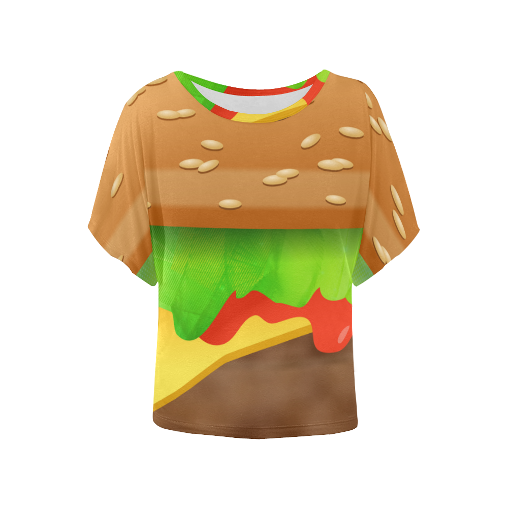 Close Encounters of the Cheeseburger Women's Batwing-Sleeved Blouse T shirt (Model T44)