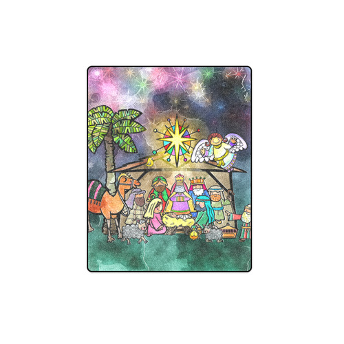 Watercolor Christmas Nativity Painting Blanket 40"x50"