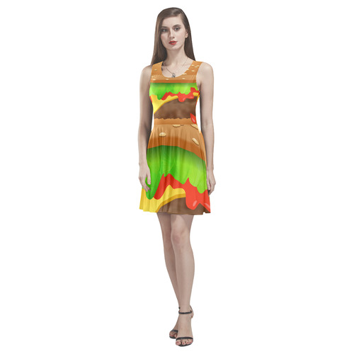 Close Encounters of the Cheeseburger Thea Sleeveless Skater Dress(Model D19)