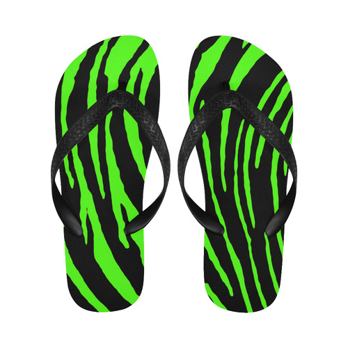 Green Tiger Stripes Flip Flops for Men/Women (Model 040)