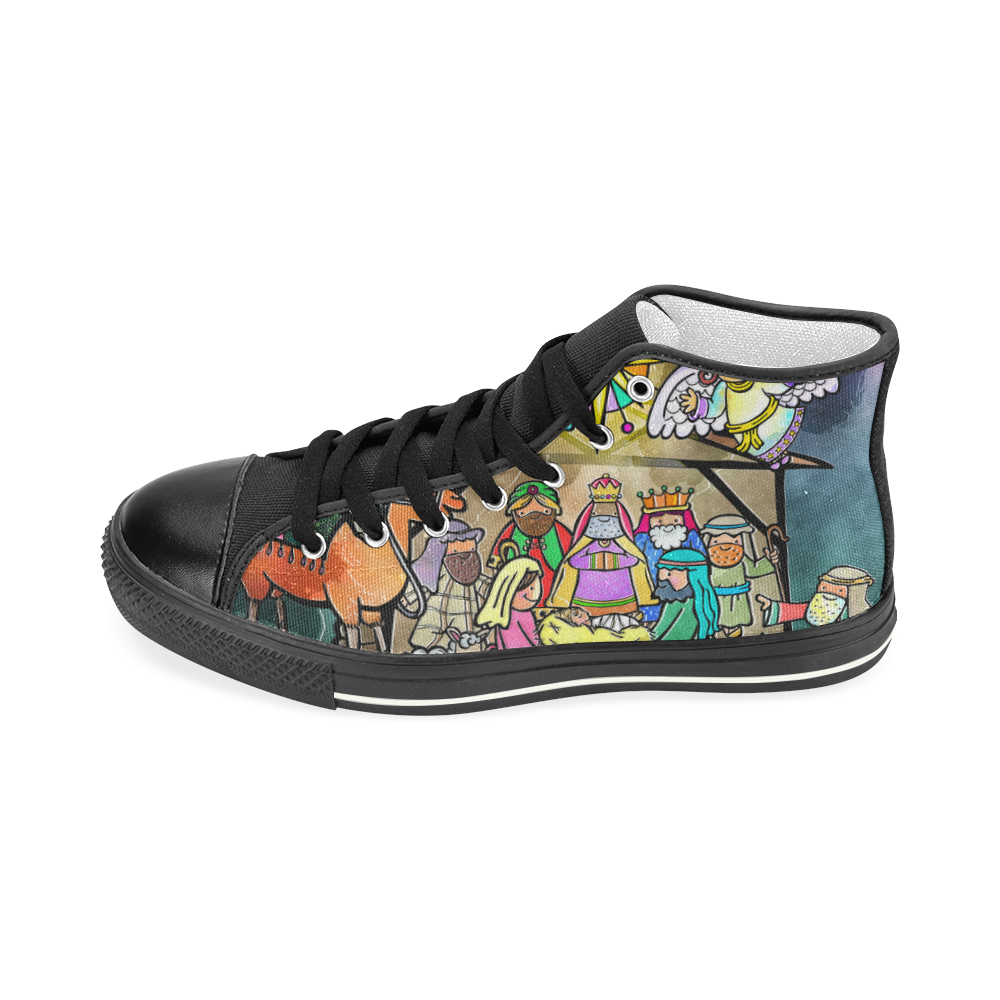 Watercolor Christmas Nativity Painting Men’s Classic High Top Canvas Shoes (Model 017)