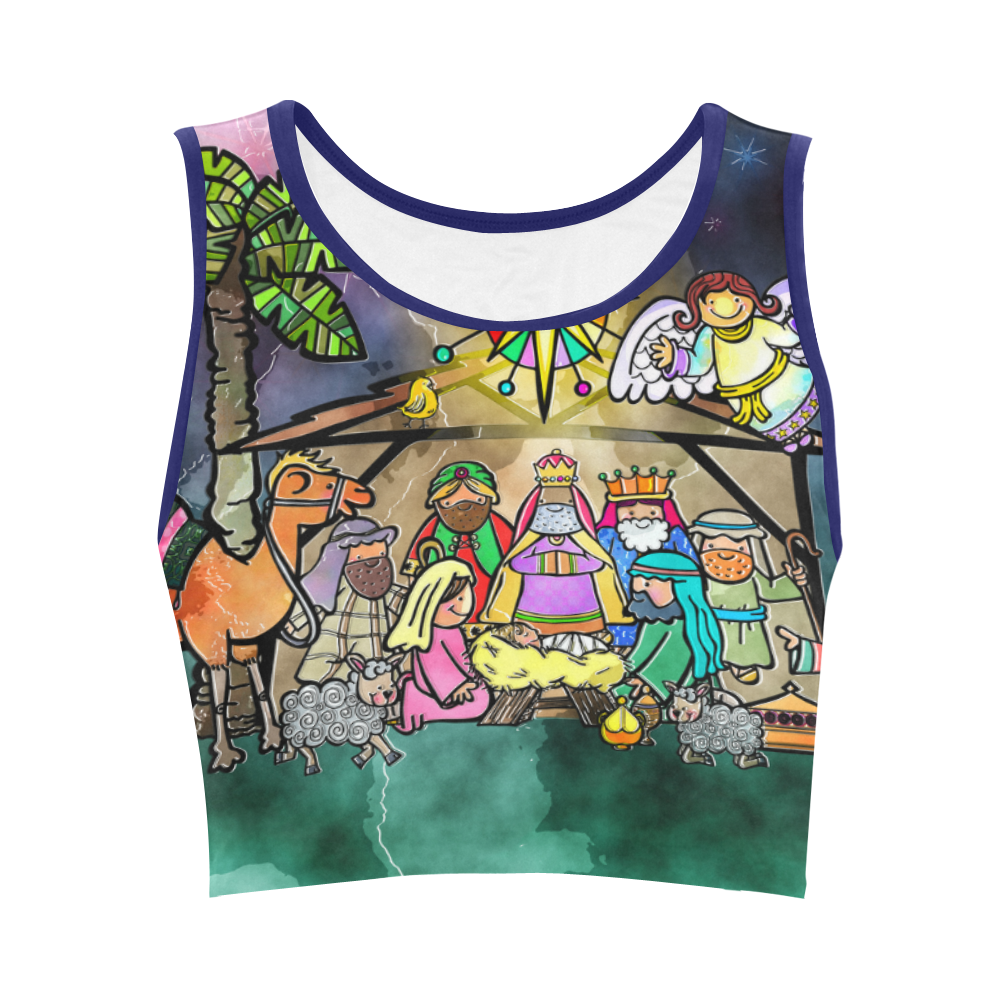 Watercolor Christmas Nativity Painting Women's Crop Top (Model T42)