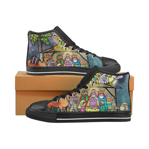 Watercolor Christmas Nativity Painting Men’s Classic High Top Canvas Shoes (Model 017)