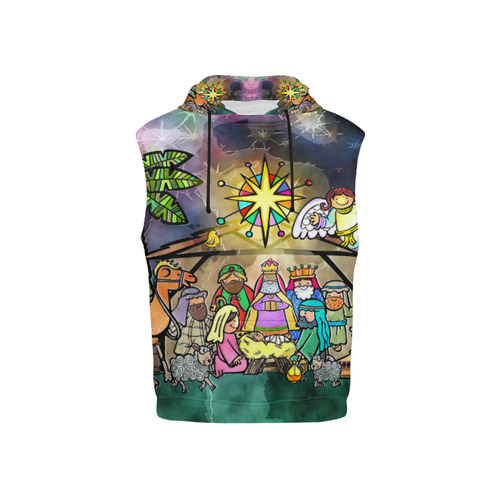 Watercolor Christmas Nativity Painting All Over Print Sleeveless Hoodie for Kid (Model H15)