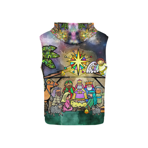Watercolor Christmas Nativity Painting All Over Print Sleeveless Hoodie for Kid (Model H15)