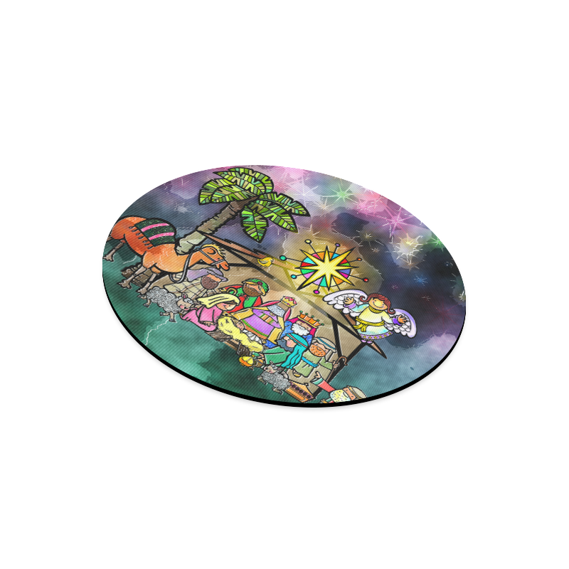 Watercolor Christmas Nativity Painting Round Mousepad