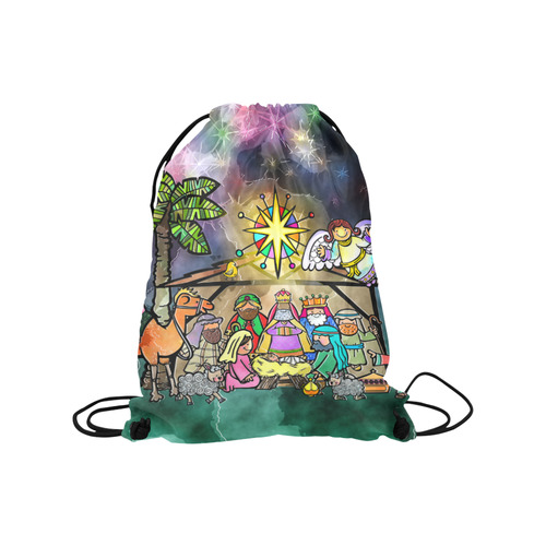 Watercolor Christmas Nativity Painting Medium Drawstring Bag Model 1604 (Twin Sides) 13.8"(W) * 18.1"(H)