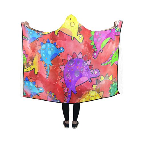 Watercolor Stegosaurus Dinosaur Print Hooded Blanket 50''x40''