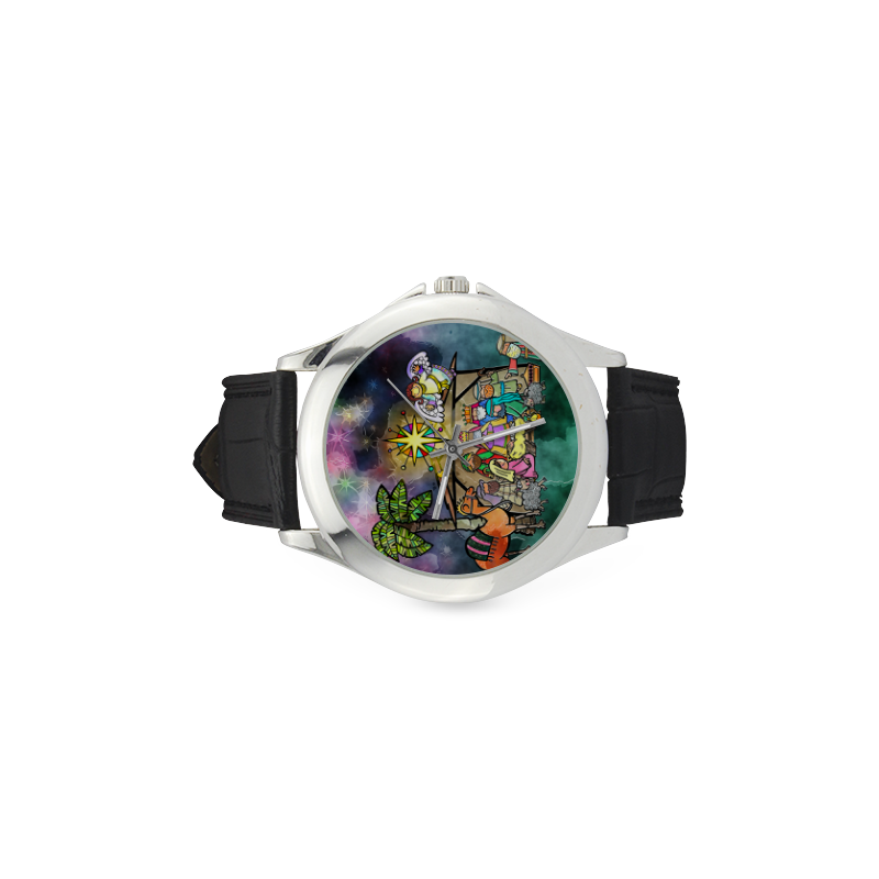 Watercolor Christmas Nativity Painting Women's Classic Leather Strap Watch(Model 203)