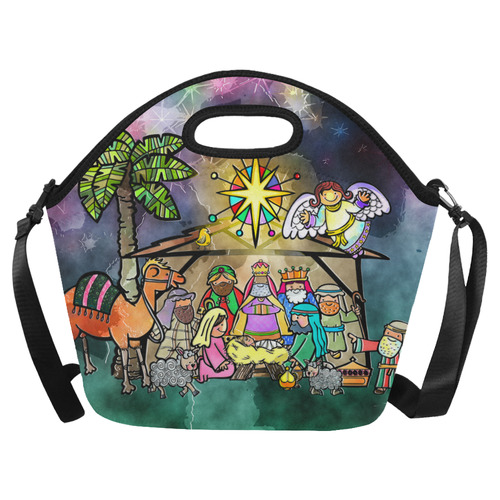Watercolor Christmas Nativity Painting Neoprene Lunch Bag/Large (Model 1669)