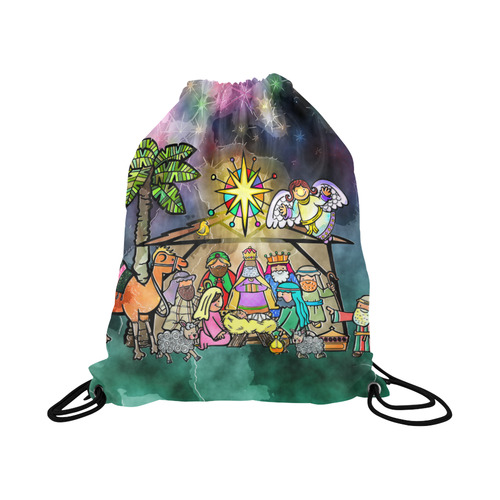 Watercolor Christmas Nativity Painting Large Drawstring Bag Model 1604 (Twin Sides)  16.5"(W) * 19.3"(H)