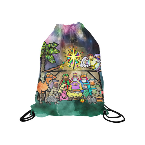 Watercolor Christmas Nativity Painting Medium Drawstring Bag Model 1604 (Twin Sides) 13.8"(W) * 18.1"(H)