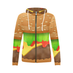 Close Encounters of the Cheeseburger All Over Print Full Zip Hoodie for Women (Model H14)