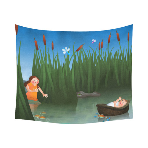 Baby Moses on the River Nile Cotton Linen Wall Tapestry 60"x 51"