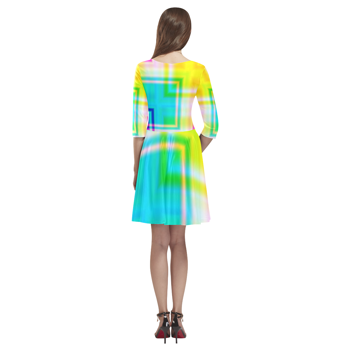 Abstract QQQQ Tethys Half-Sleeve Skater Dress(Model D20)