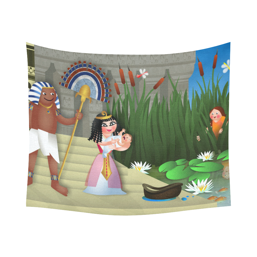 Baby Moses & the Egyptian Princess Cotton Linen Wall Tapestry 60"x 51"