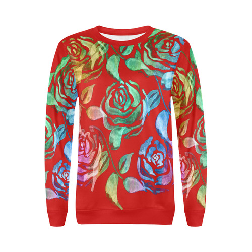 Roses Pattern  ZZ All Over Print Crewneck Sweatshirt for Women (Model H18)