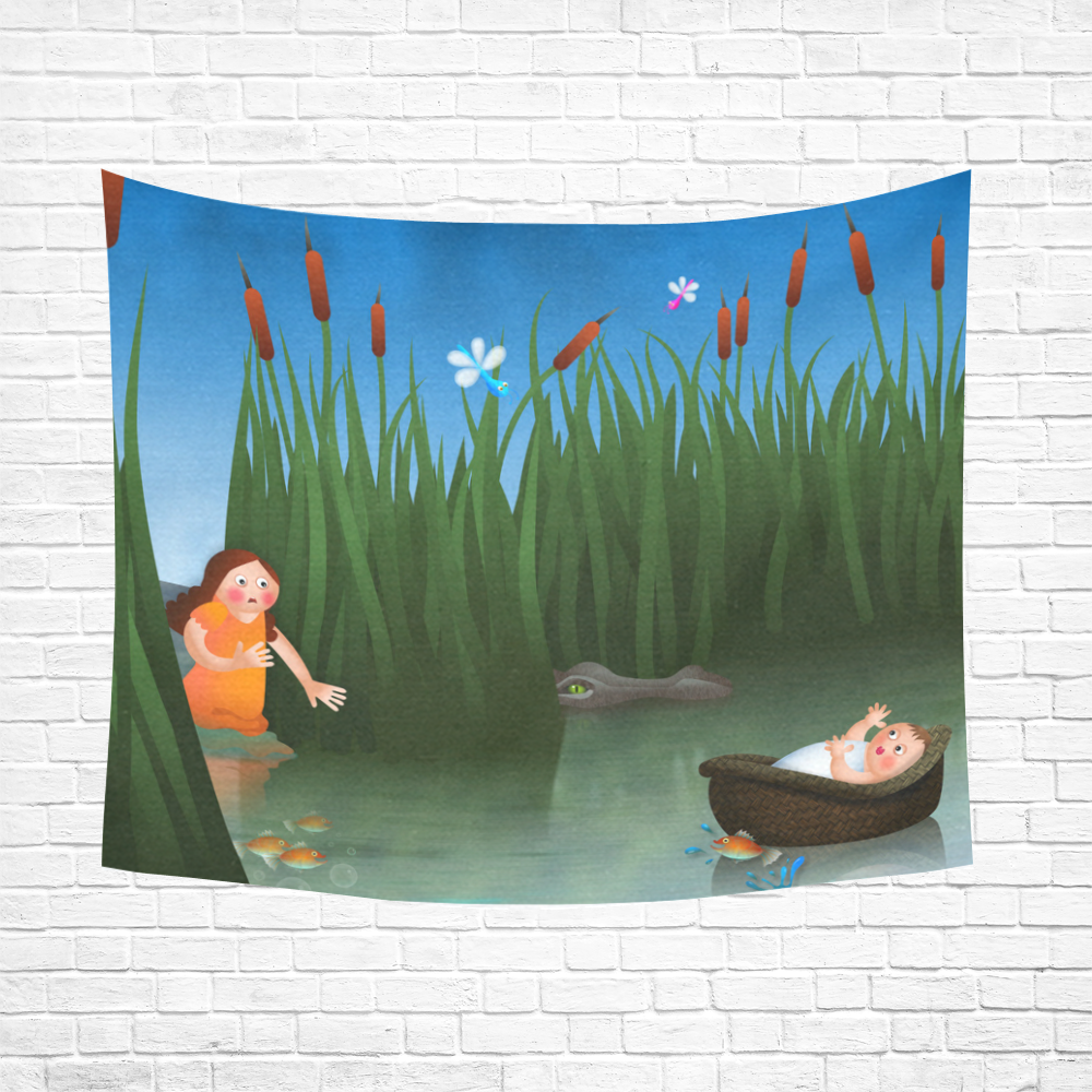 Baby Moses on the River Nile Cotton Linen Wall Tapestry 60"x 51"