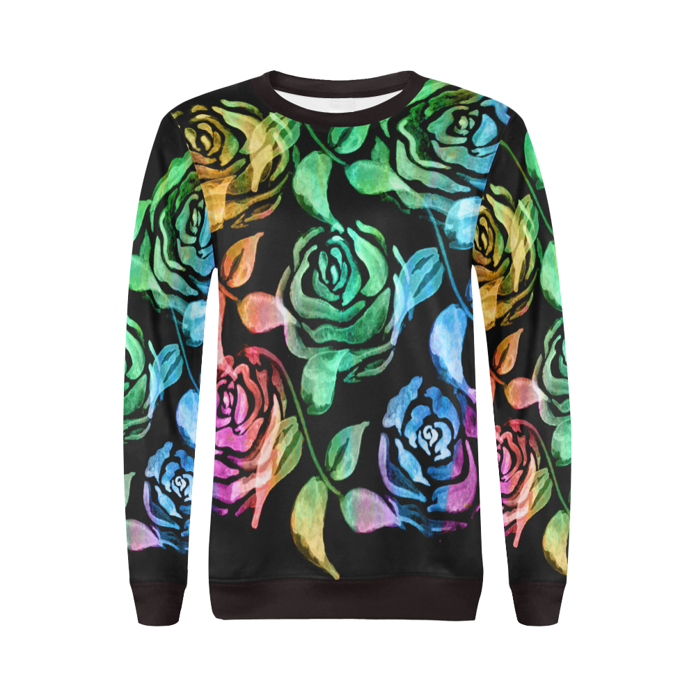 Roses Pattern QW All Over Print Crewneck Sweatshirt for Women (Model H18)