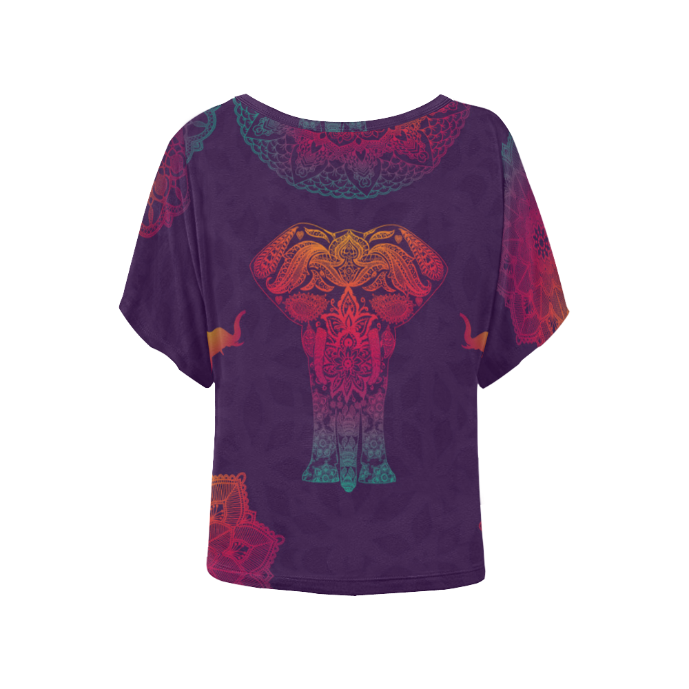 Colorful Elephant Mandala Women's Batwing-Sleeved Blouse T shirt (Model T44)