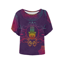 Hamsa Colorful Mandala Women's Batwing-Sleeved Blouse T shirt (Model T44)