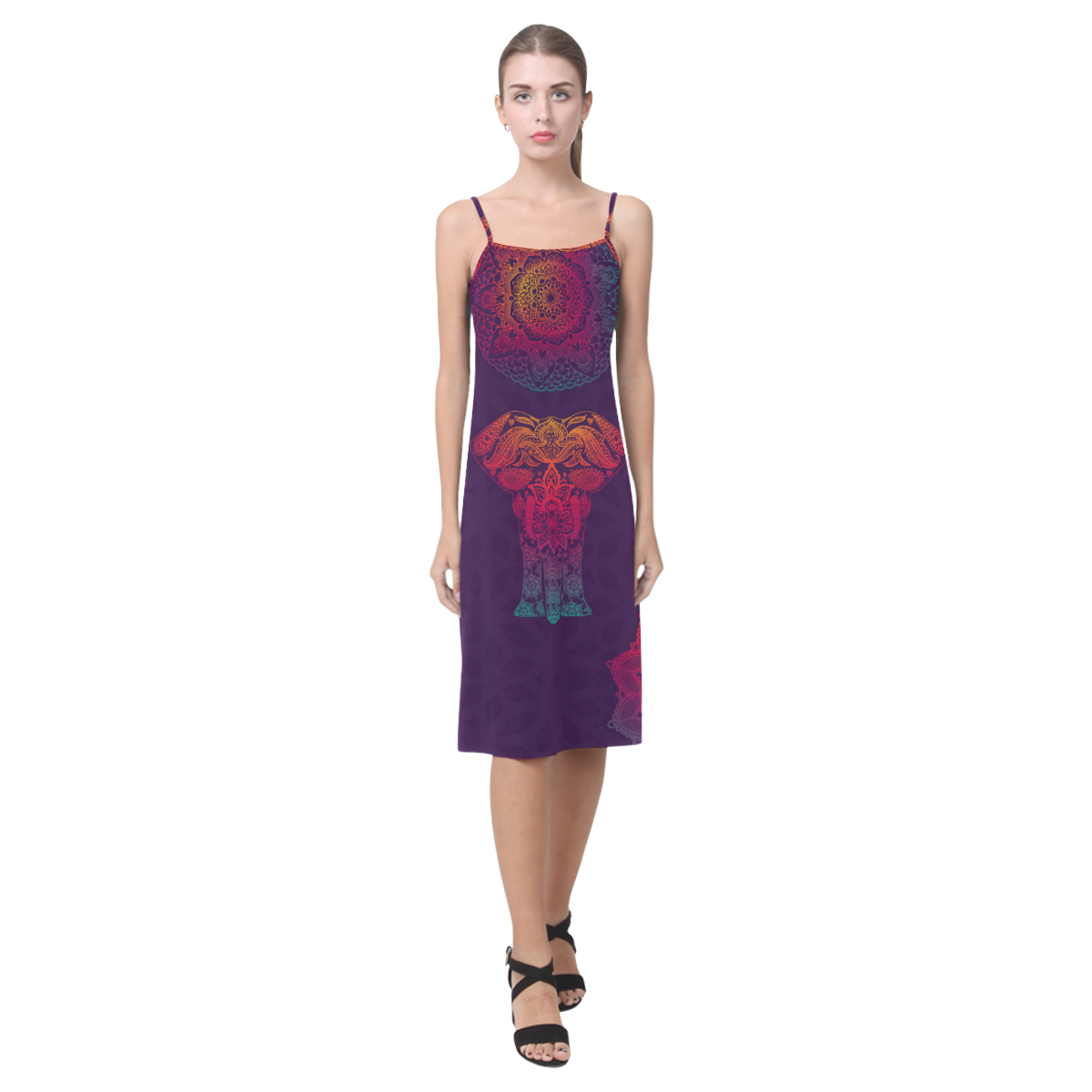 Colorful Elephant Mandala Alcestis Slip Dress (Model D05)