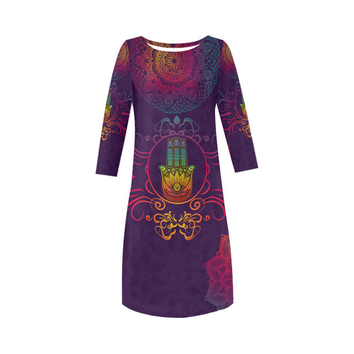 Hamsa Colorful Mandala Round Collar Dress (D22)