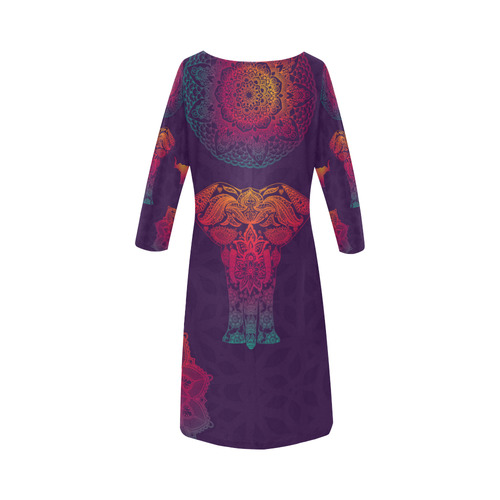 Colorful Elephant Mandala Round Collar Dress (D22)