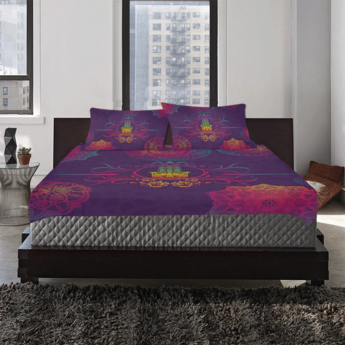 Hamsa Colorful Mandala 3-Piece Bedding Set