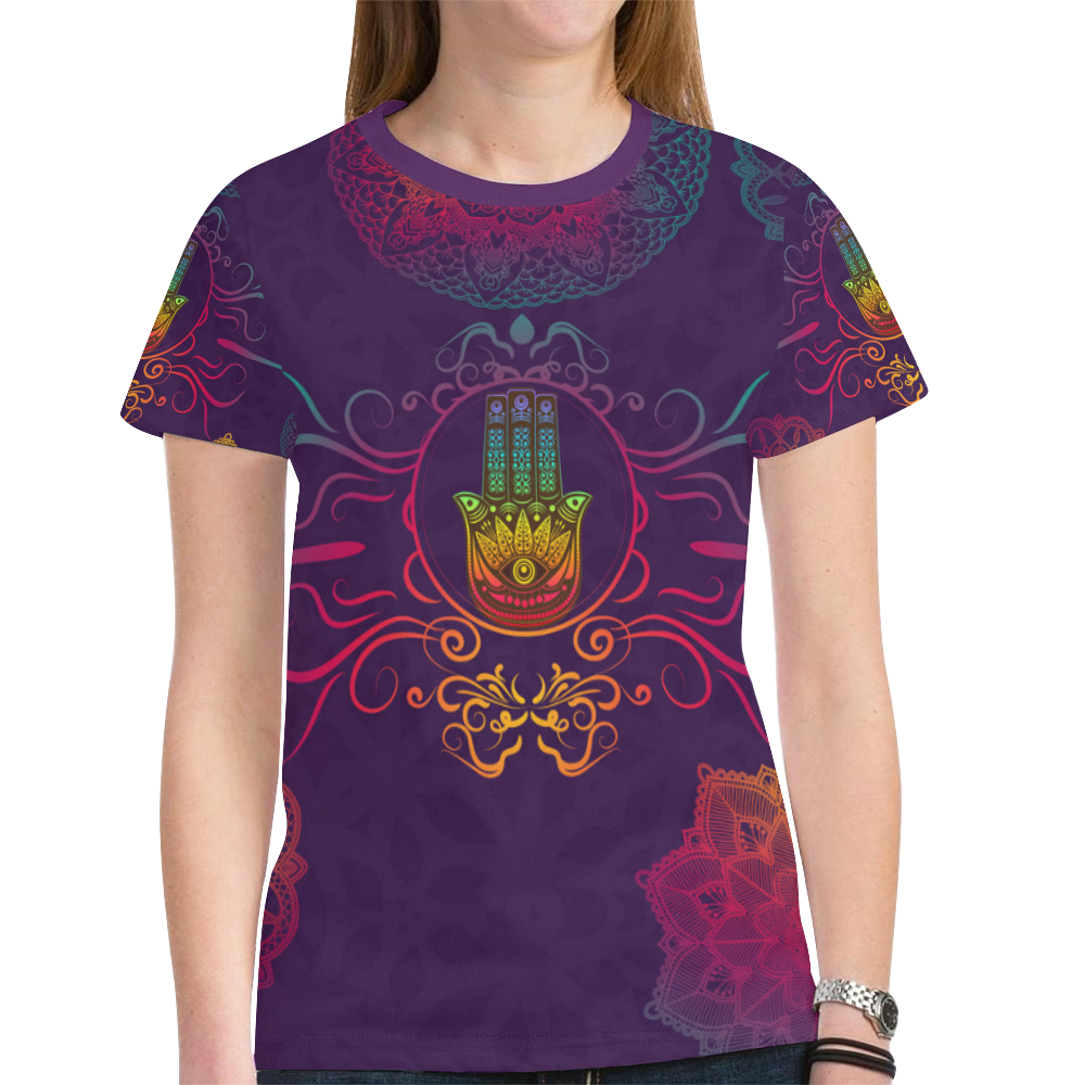Hamsa Colorful Mandala New All Over Print T-shirt for Women (Model T45)