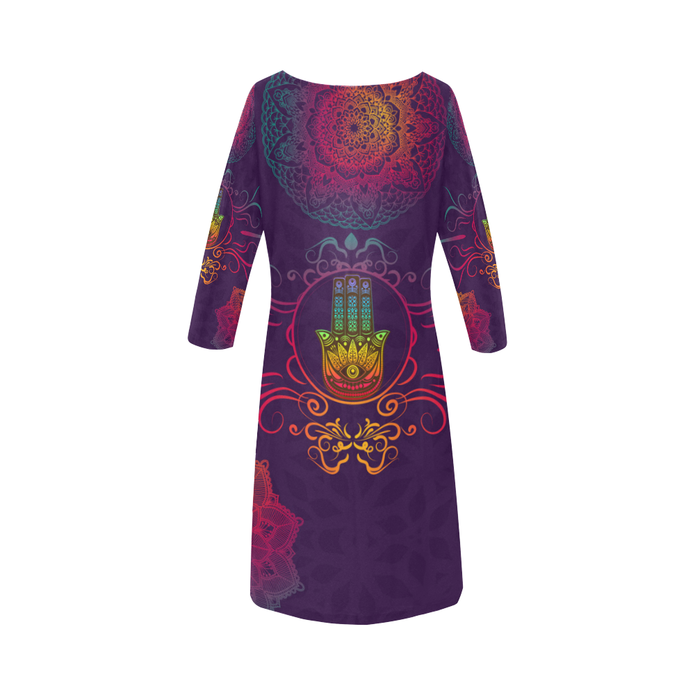 Hamsa Colorful Mandala Round Collar Dress (D22)