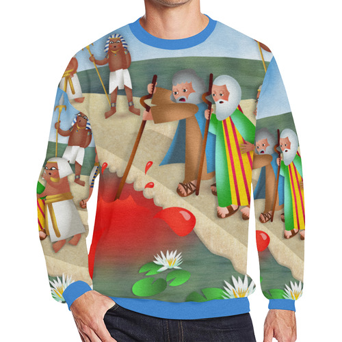 Passover & The Plague of Blood Men's Oversized Fleece Crew Sweatshirt/Large Size(Model H18)