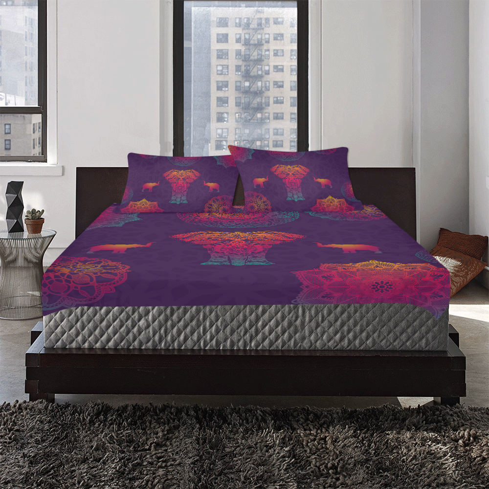 Colorful Elephant Mandala 3-Piece Bedding Set