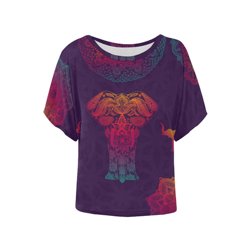 Colorful Elephant Mandala Women's Batwing-Sleeved Blouse T shirt (Model T44)