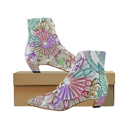 Zentangle Mix 1116B Women's Pointed Toe Low Heel Booties (Model 052)