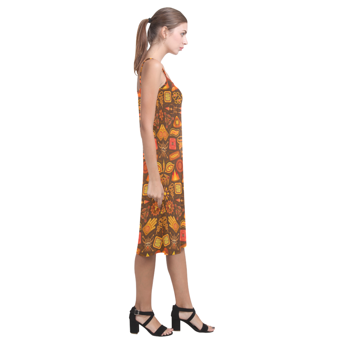 Ethno Pattern Orange 2 Alcestis Slip Dress (Model D05)