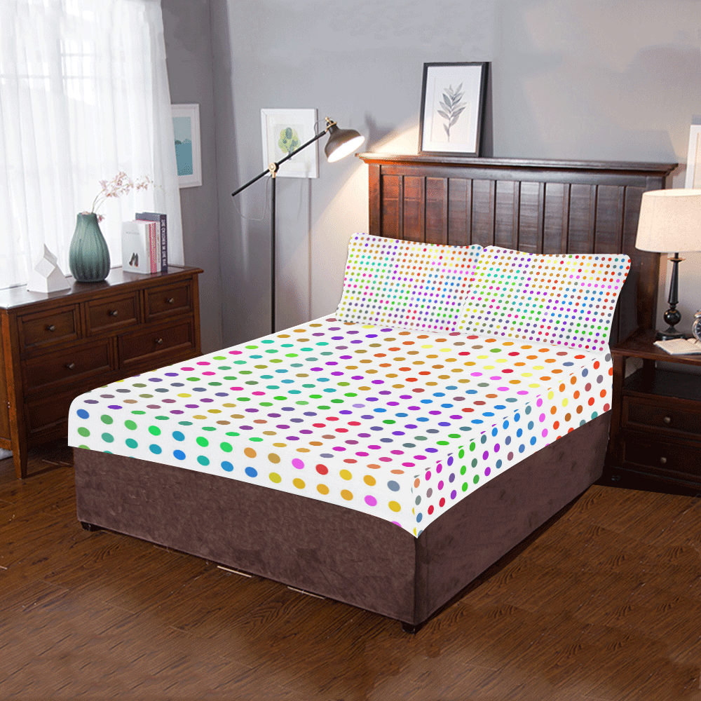 Retro Rainbow Polka Dots 3-Piece Bedding Set