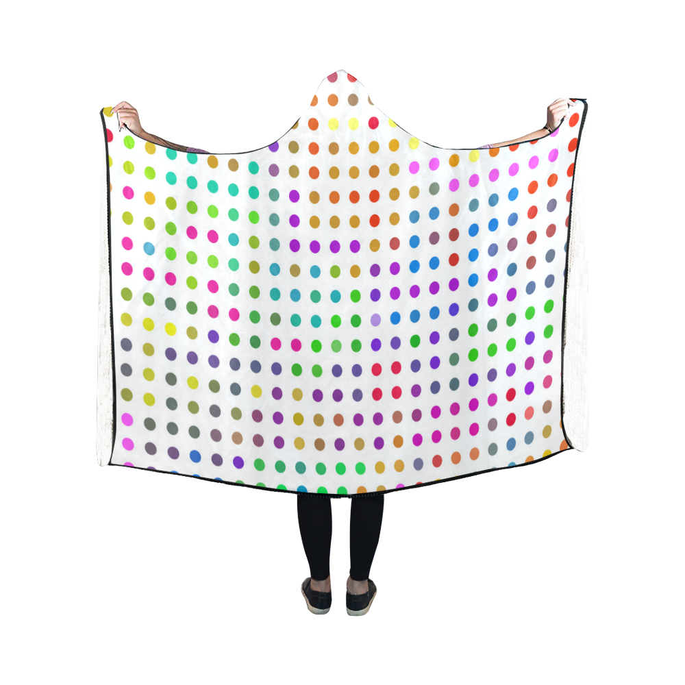 Retro Rainbow Polka Dots Hooded Blanket 50''x40''