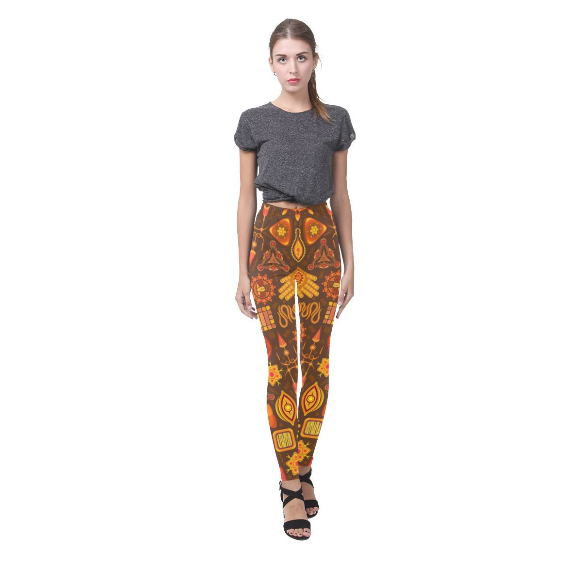 Ethno Pattern Orange Cassandra Women's Leggings (Model L01)