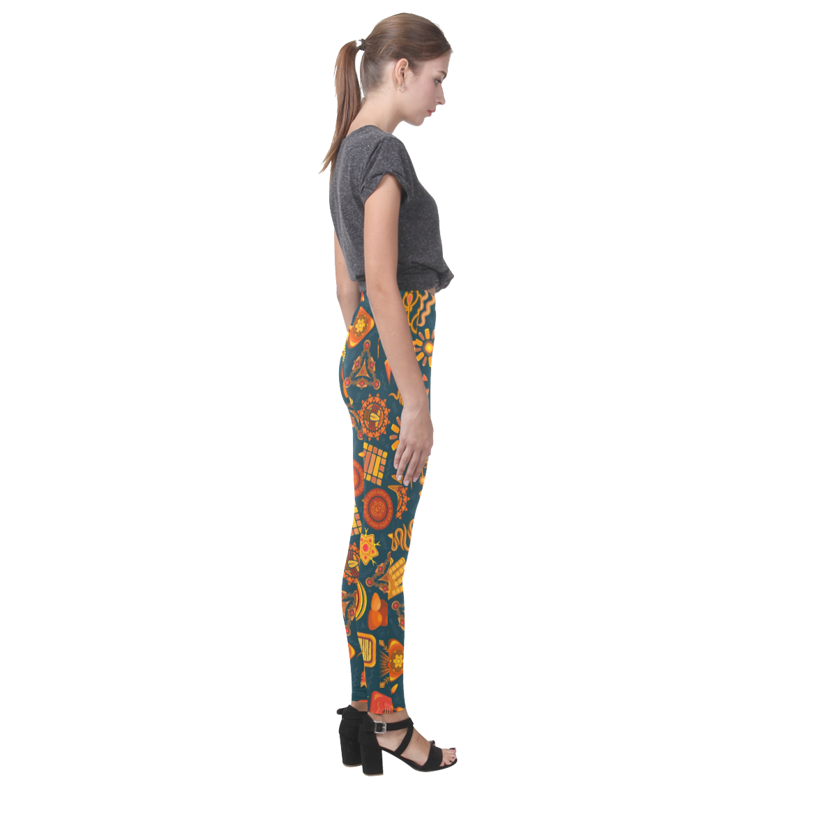 Ethno Pattern Green Orange Cassandra Women's Leggings (Model L01)