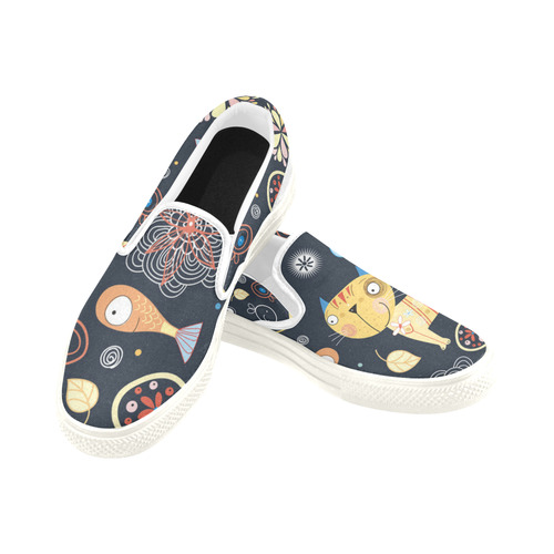 Cat&Fish Slip-on Canvas Shoes for Men/Large Size (Model 019)