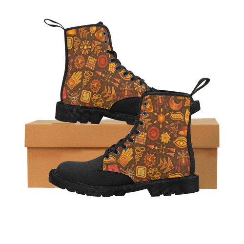 Ethno Pattern Orange Martin Boots for Men (Black) (Model 1203H)
