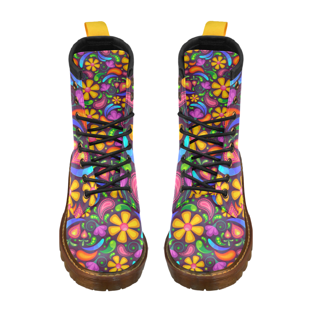 Colorful Retro Flowers High Grade PU Leather Martin Boots For Women Model 402H