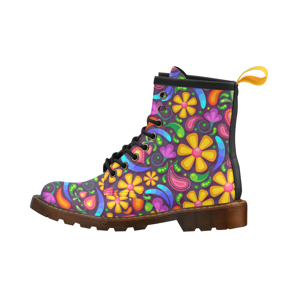 Colorful Retro Flowers High Grade PU Leather Martin Boots For Women Model 402H