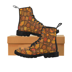 Ethno Pattern Orange Martin Boots for Men (Black) (Model 1203H)
