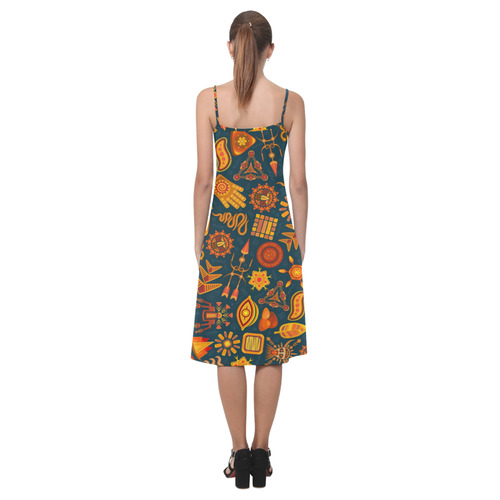 Ethno Pattern Green Orange Alcestis Slip Dress (Model D05)
